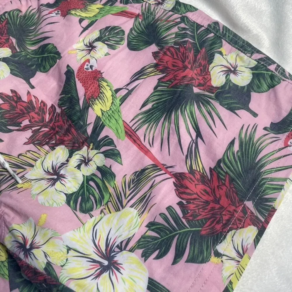 Goodfellow‎ & Co Mens Pink Tropical Parrot Floral Swim Trunks Shorts Size M